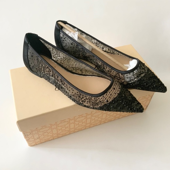 Jewel Badgley Mischka Juliana Lace Ballet Flat Black Evening Dress Shoes Pumps 7 - Picture 9 of 16
